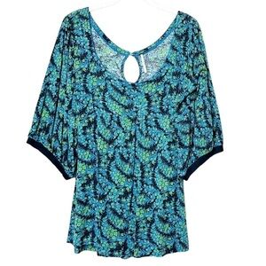 Free People blue floral top shirt blouse tie-back turquoise babydoll‎ peplum Y2K